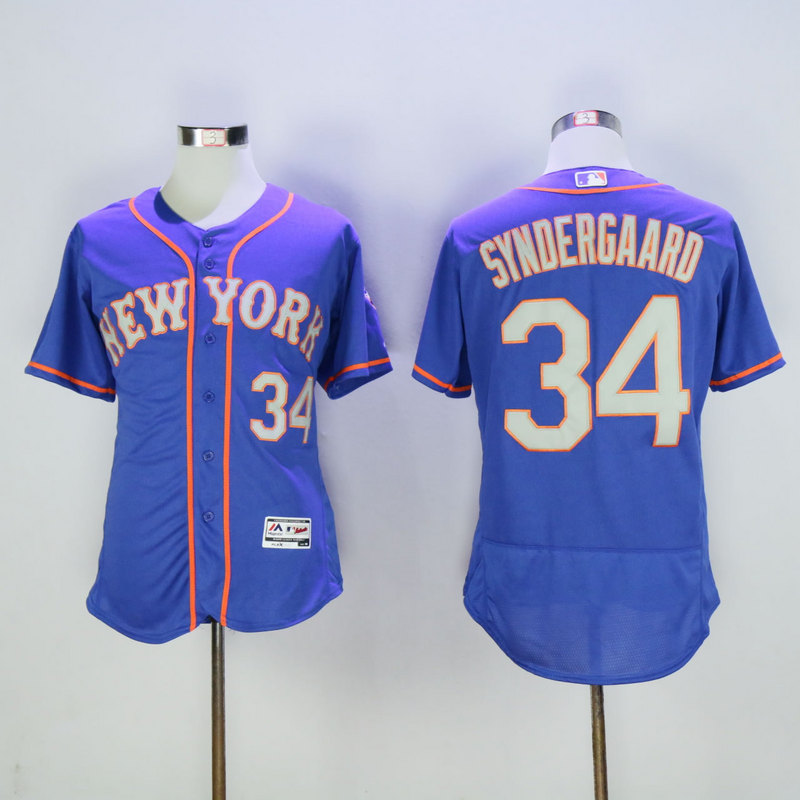 Men New York Mets #34 Syndergaard Blue Grey Elite MLB Jerseys